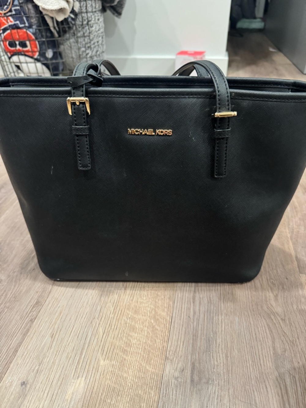 Michael Kors Black Saffiano Tote with Gold Hardware